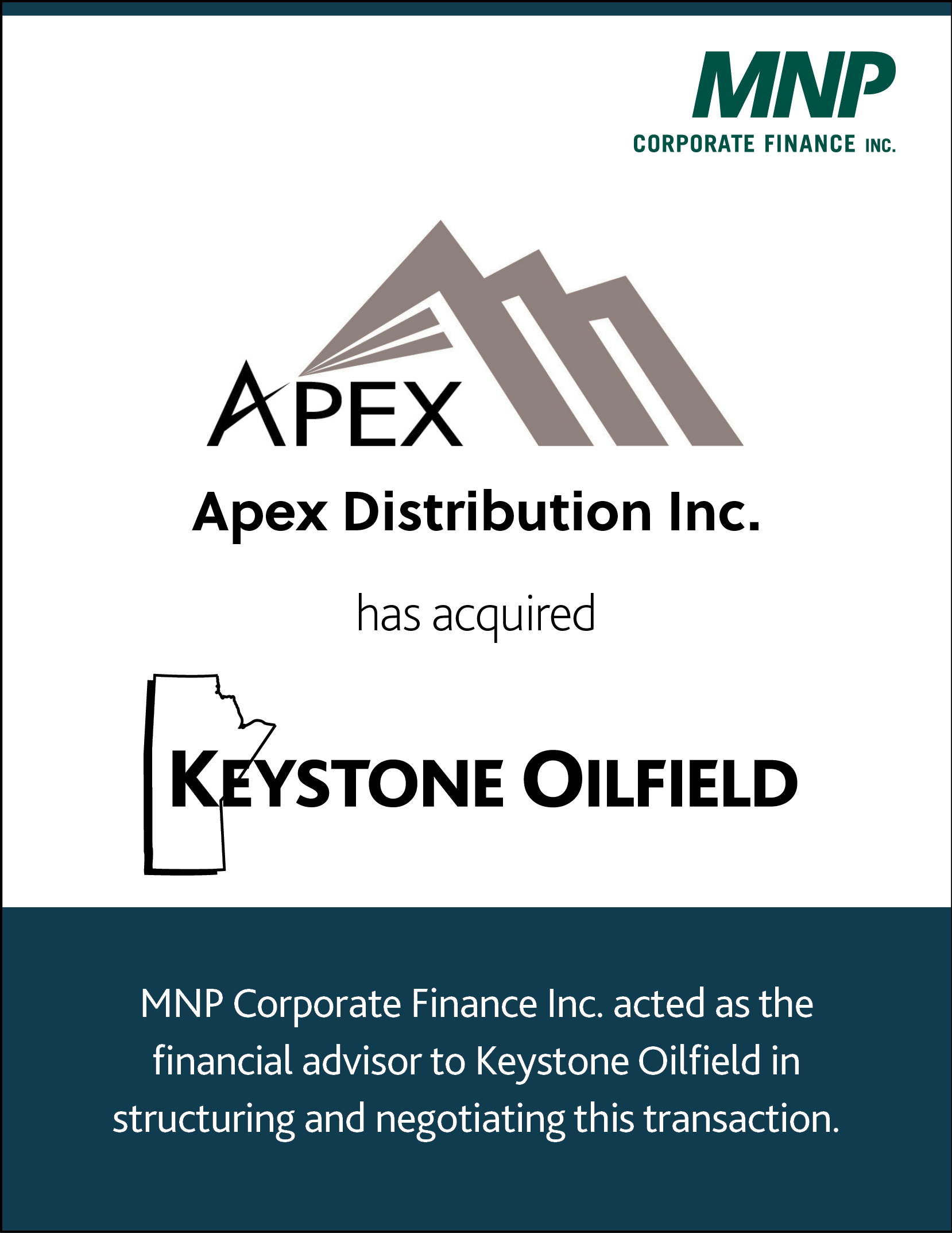 Apex Distribution Inc has acquired Keystone Oilfield