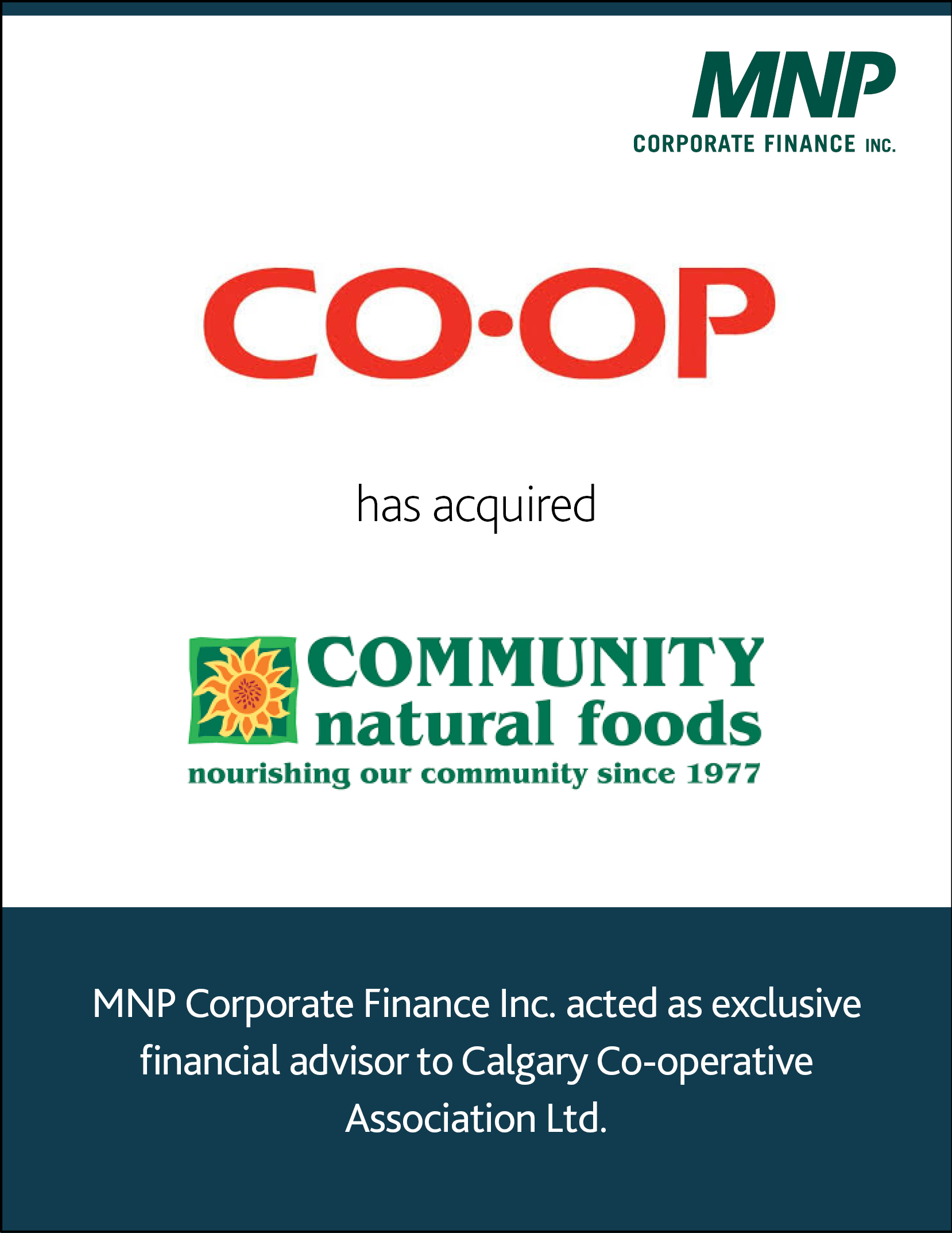 Calgary Co-op has acquired the retail business of Community Natural Foods.