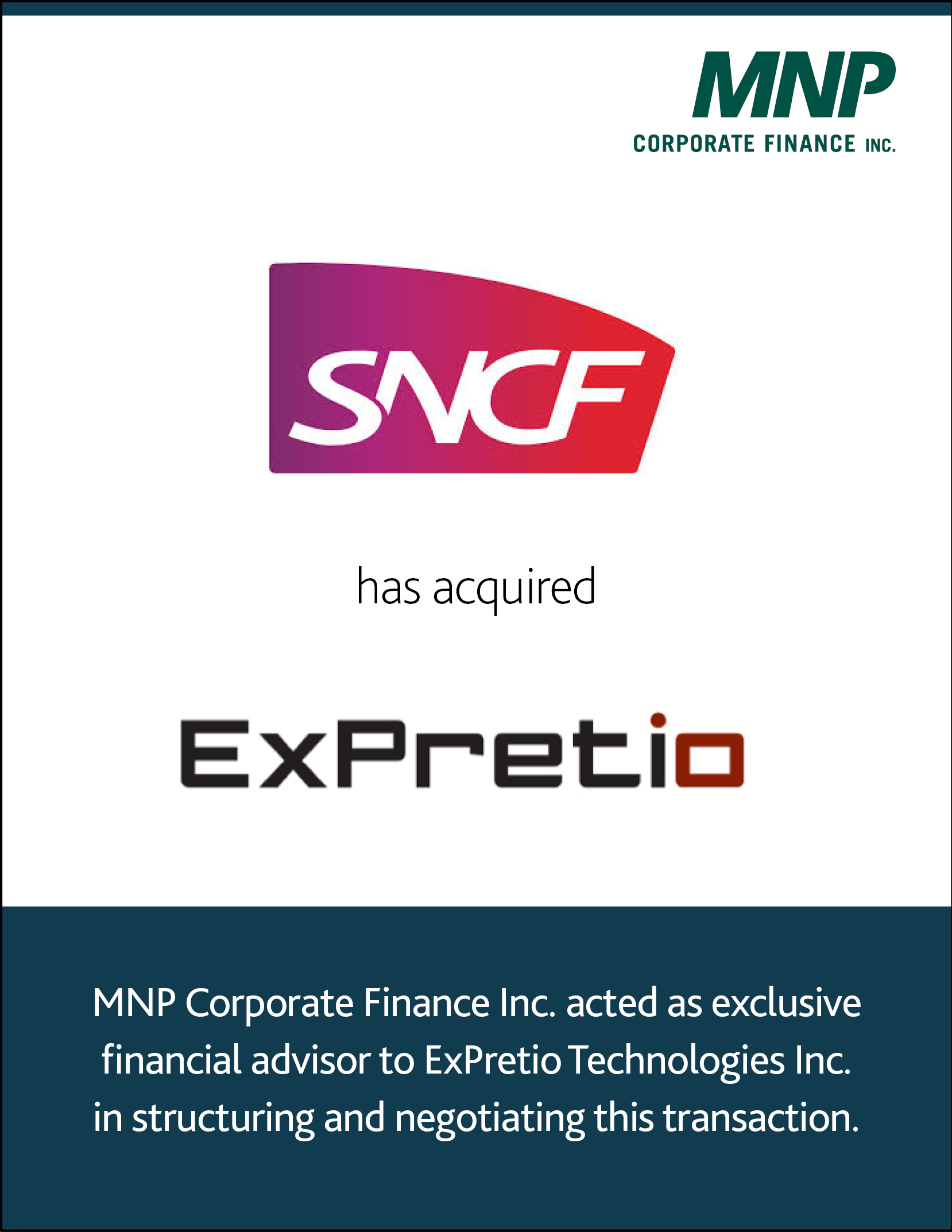 Rail Solution SAS has acquired ExPretio Technologies Inc.