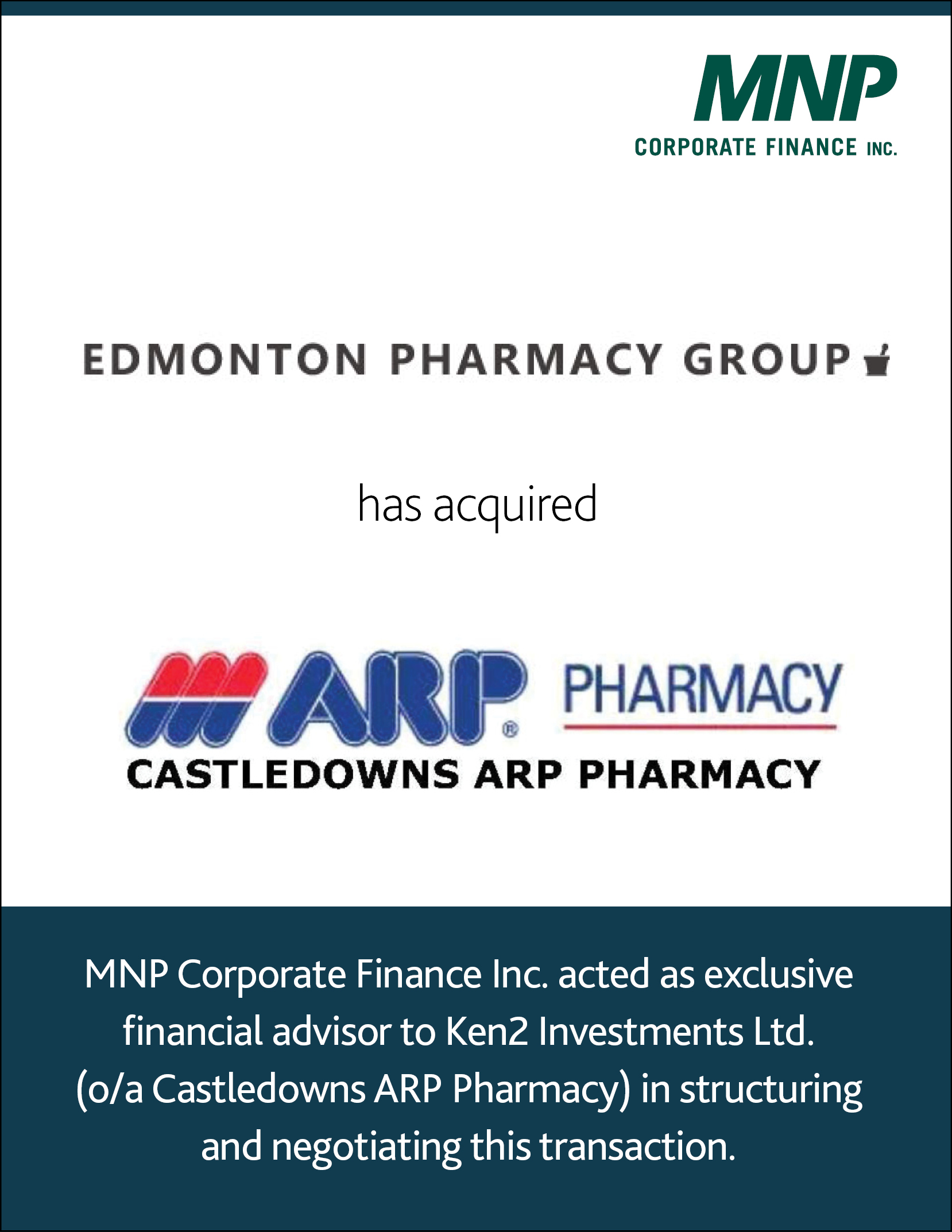 Edmonton Pharmacy Group has acquired Castledowns ARP Pharmacy